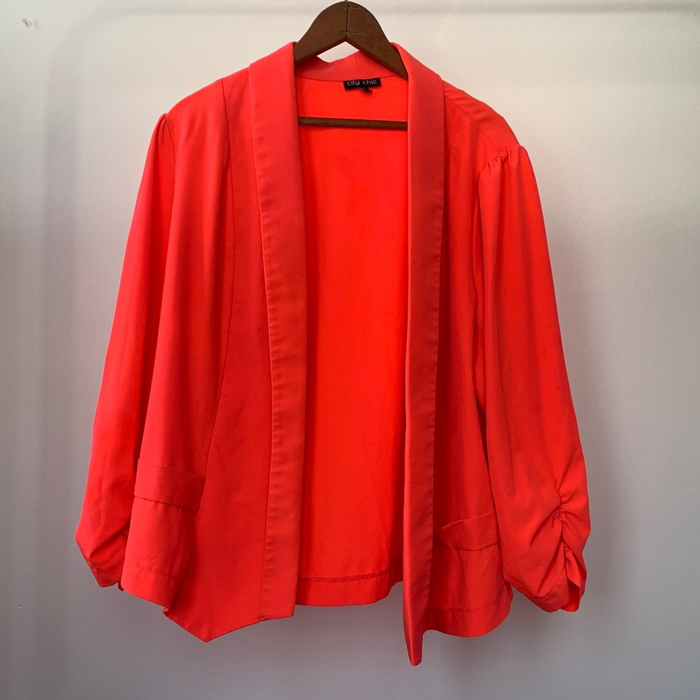 City Chic Open Fluorescent Coral Blazer